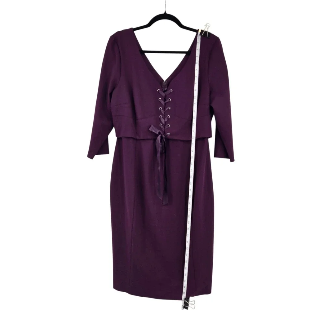 Lane Bryant Sheath Dress 14 Purple Lace Up Knee Length Cocktail Feminine NWT